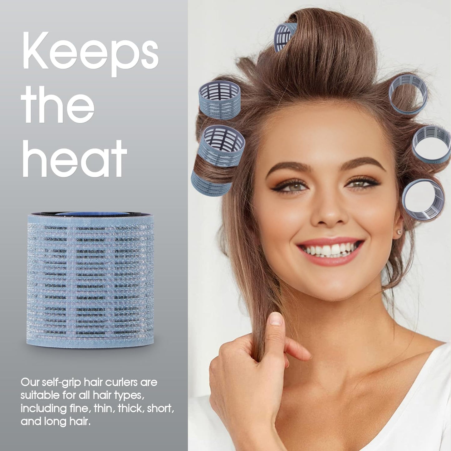 Skiennix Hair Rollers Set - 9pcs Heatless Curlers for All Hair Types | Self-Grip in Dark Blue
