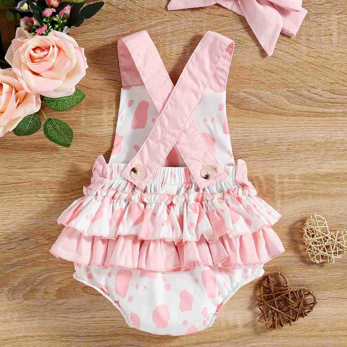 Baby Toddler Girl First Birthday Outfits 2PCS Little Princess Bubble Romper 1st Birthday Cake Samsh Outfits Baby Easter Romper Baptism Christening Halloween Onesie Photo Shoot Cow-Pink 12-18 Months