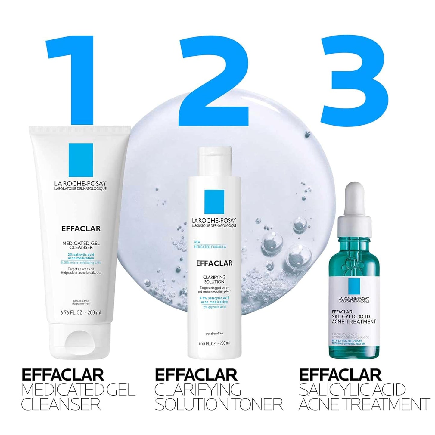 La Roche-Posay Effaclar Medicated Gel Cleanser, 2% Salicylic Acid Cleanser + LHA + Glycerin, Foaming Acne Face Wash, Helps Clear & Prevent Acne Breakouts, Oil Free, Targets Excess Oil