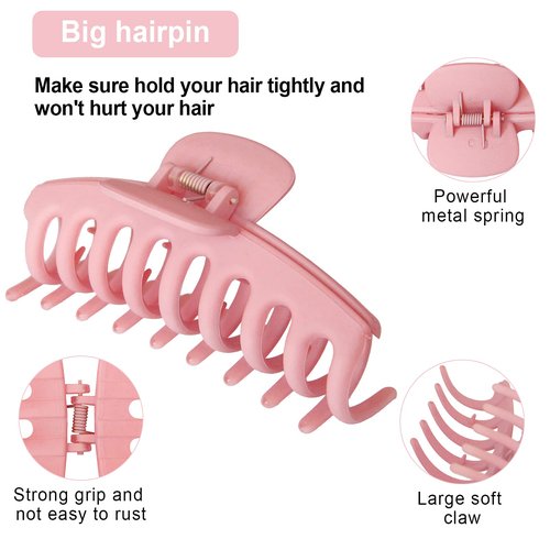 2 Pack Big Hair Claw Clips Nonslip Large Claw Clip for Women and Girls Hair,Strong Hold Grips Hair Accessories 4 Inch (Pink)