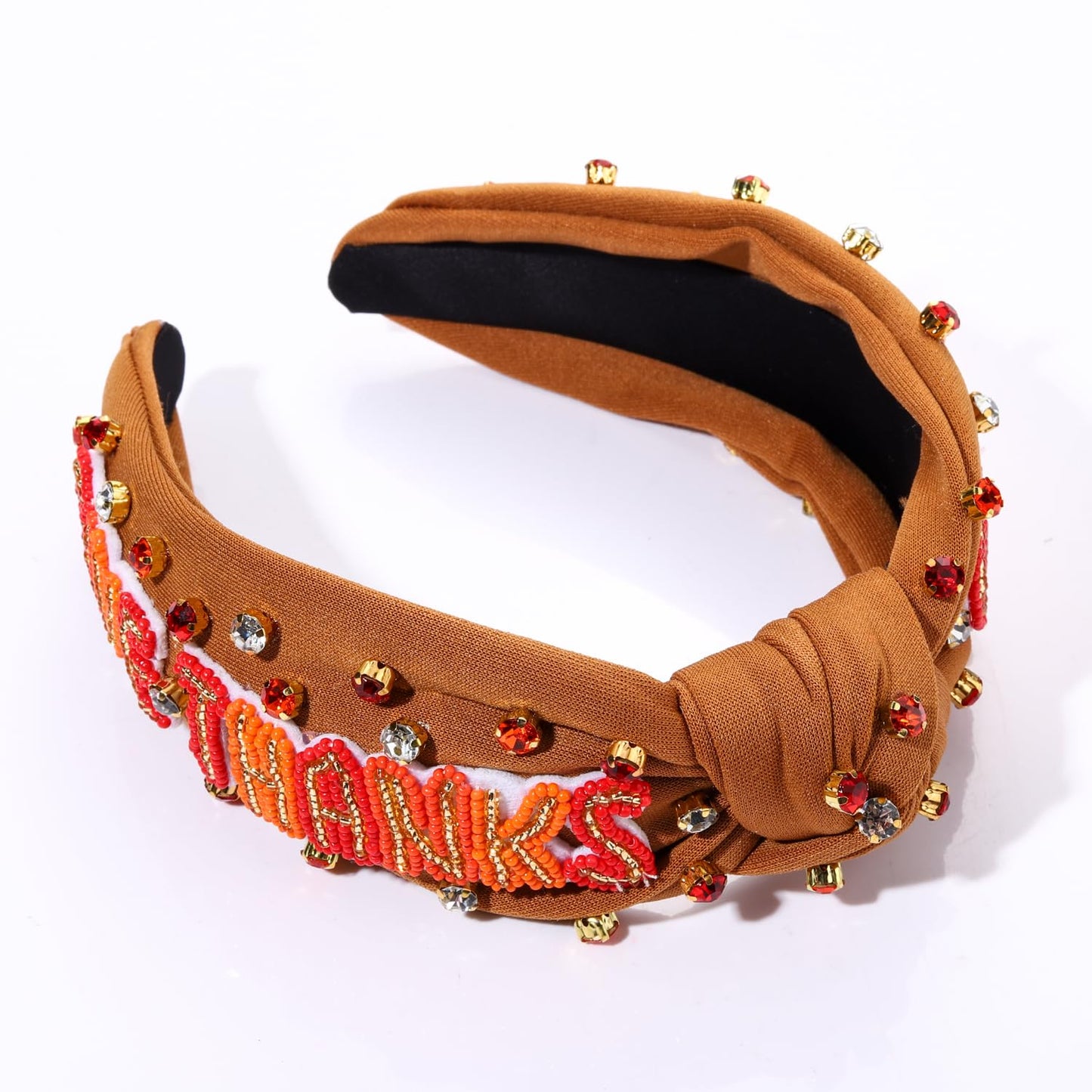 mokkia Thanksgiving Headband Fall Accessories for Women Beaded GIVE THANKS Knotted Headband Jeweled Rhinestone Pearl Top Knot Headband Autumn Fall Outfit Gifts