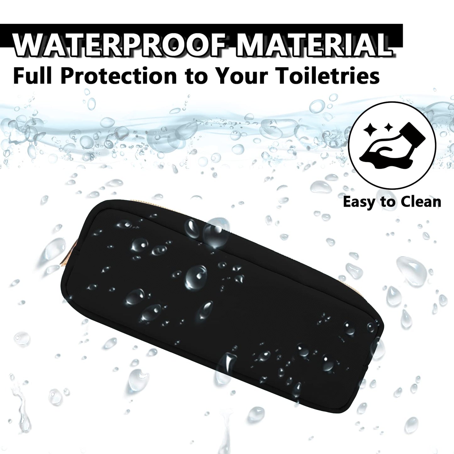 UIXIZQ Waterproof Small Pencil Case Makeup Bag for Purse,Cute Pencil Pouch Preppy Nylon Makeup Brush Holder with Zipper,Girls Portable Storage Case Small Pen Bag for Office School College(Slim-Black)