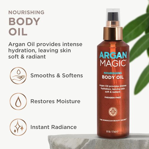 Argan Magic Nourishing Body Oil - Intense Hydration with Argan & Almond Oils | Paraben Free, 6 FL Oz