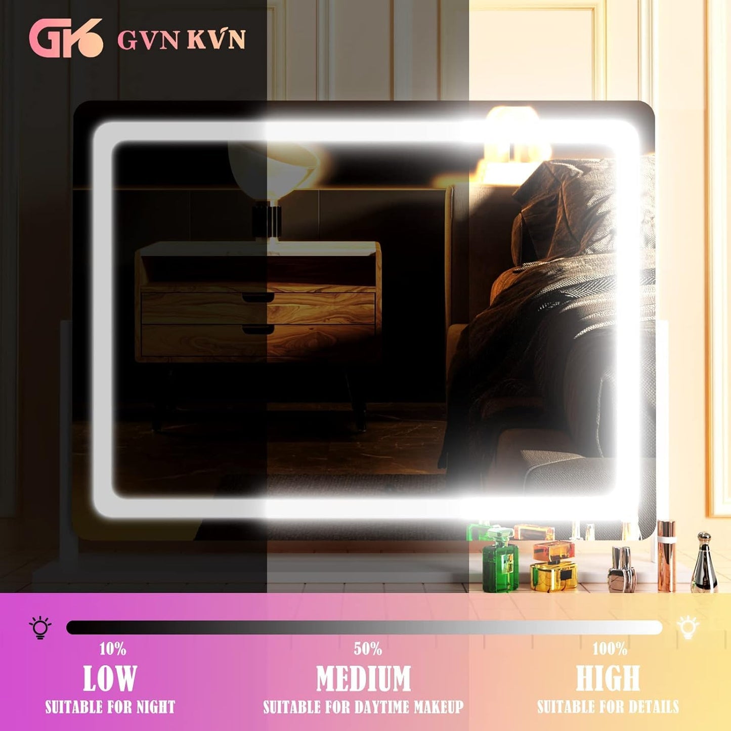 Gvnkvn Makeup Vanity Mirror with USB Charging Port 28" x 22" Large LED Makeup Mirror, Desk Mirorr with Lights, Light up Mirror with 10X Magnification and, Dimmable 3 Modes, Touch Gold