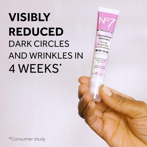 No7 Menopause Skincare Firm & Bright Eye Concentrate - Revitalizing Eye Cream for Dark Circles & Puffiness | Cooling Roller (15 ml)