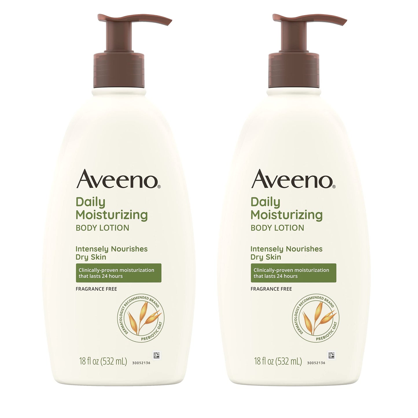 Aveeno Daily Moisturizing Body Lotion, Body Lotion for Dry Skin with Prebiotic Oat, Paraben Free, Fragrance Free, Non-Greasy, Non-Comedogenic Moisturizer, 18 FL OZ