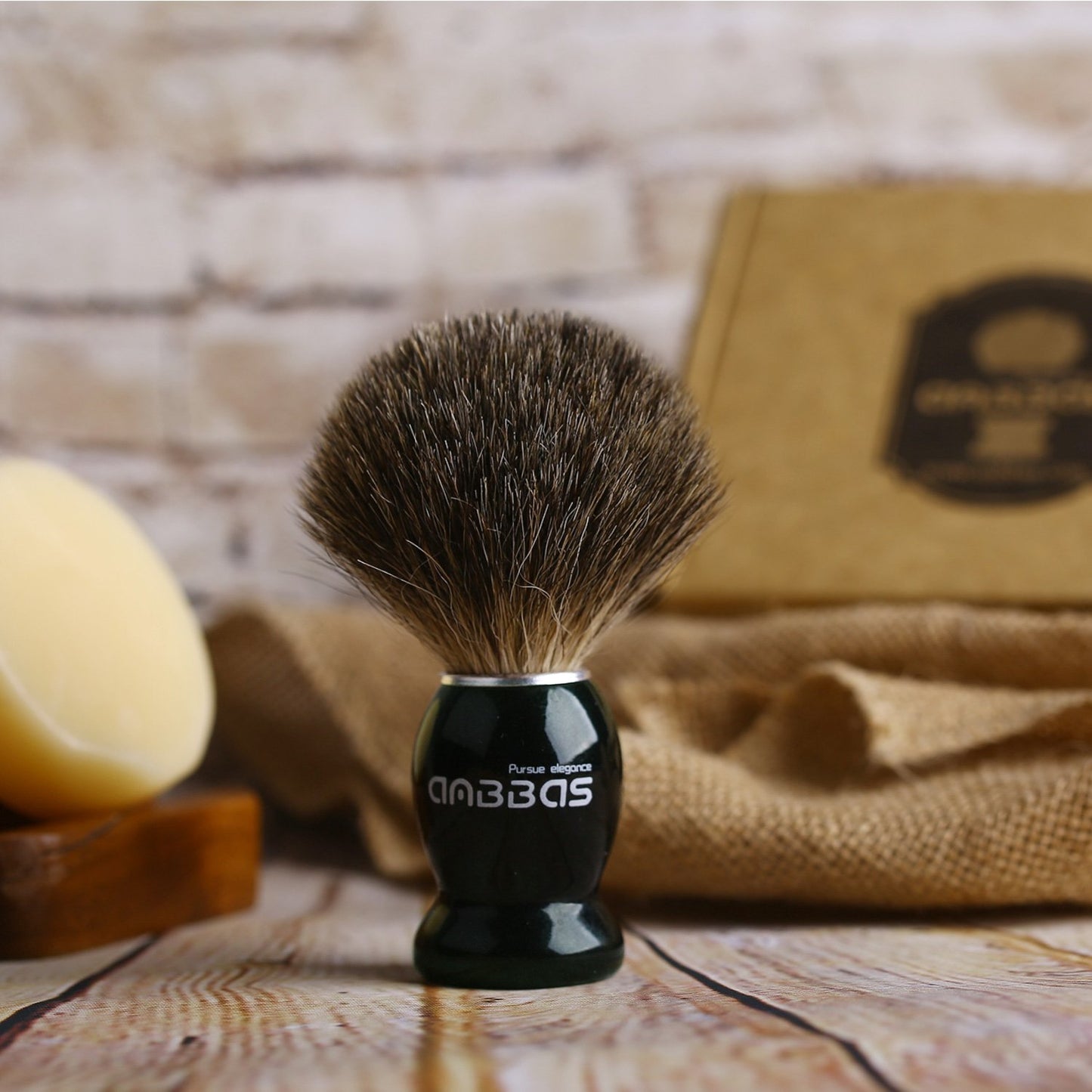 Shaving Set, 4in1 Anbbas Men Fine Badger Bristle Shave Brush Black Wood Handle,Stainless Steel Shaving Stand and Soap Cup with Shaving Soap Bar Natural Organic for Perfect Wet Shaving