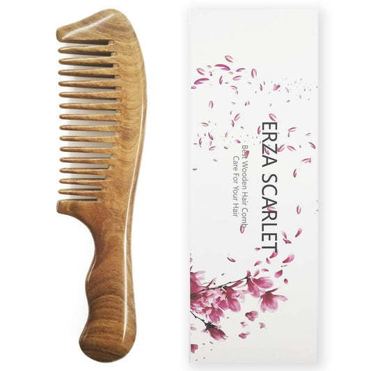 ERZA SCARLET Hair Comb Wooden Wide Tooth Comb for Curly Hair Detangling Wood Green Sandalwood Comb