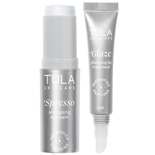 TULA Skin Care Eye + Lip Duo | Spresso Energizing Eye Balm & Glaze Plumping Lip Treatment, 2-Piece Set