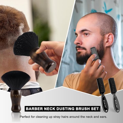 NICEMOVIC 3-in-1 Barber Neck Duster Brush Set - Professional Hair Cutting & Styling Tool | Brown & Black