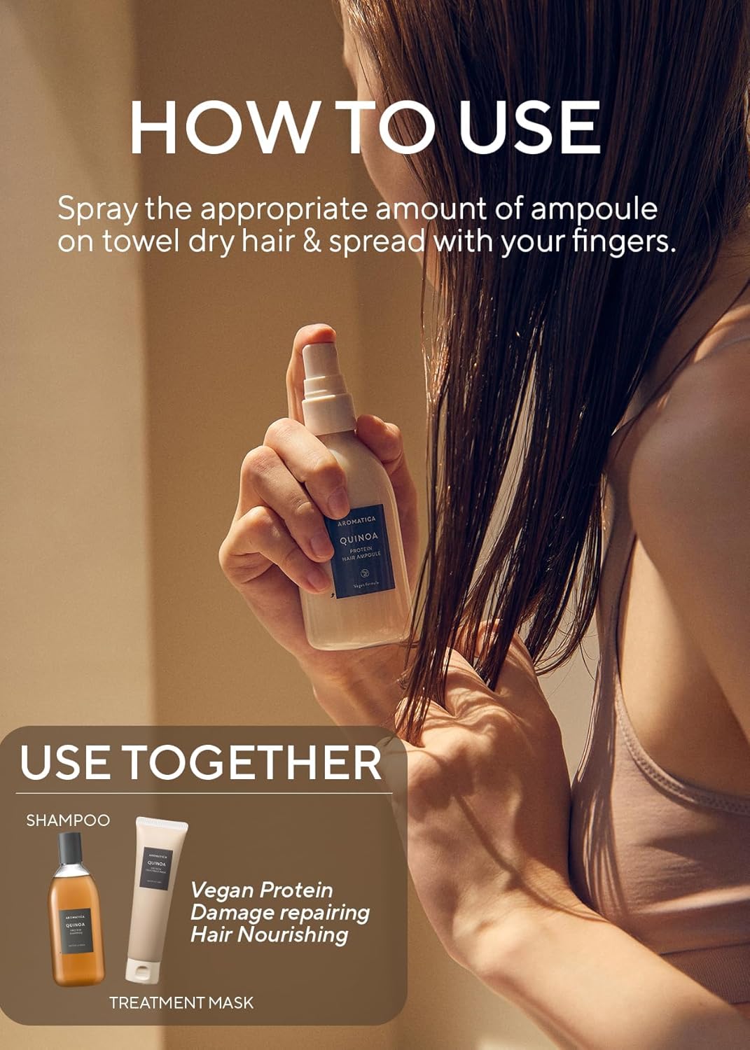 AROMATICA Quinoa Protein Hair Ampoule 3.38 fl. Oz - Vegan Hair Serum for Silky, Nourished Hair | Silicone-Free Formula