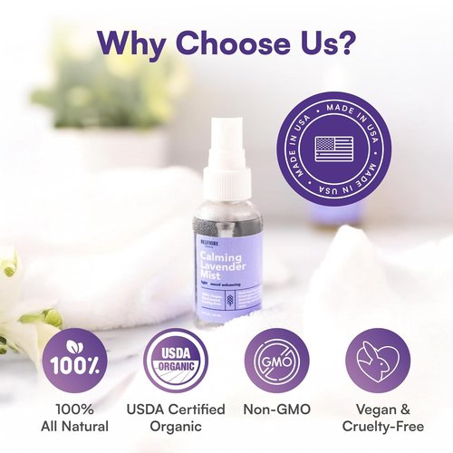 Lavender Mist Spray by 100% Natural - Organic Hydrating Mister for Face, Body & Hair | Calming Sleep Aid, 2 oz