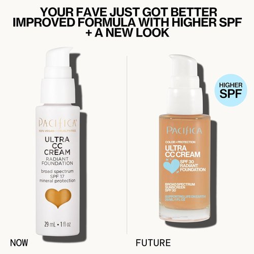 Pacifica Ultra CC Cream Radiant Foundation SPF 17 - Medium Coverage, Dewy Finish, Warm/Medium, 1 oz