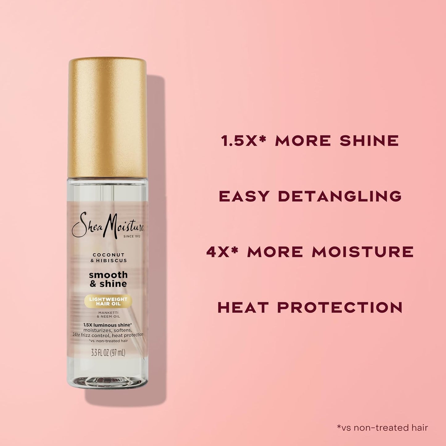 Shea Moisture Coconut & Hibiscus Smooth & Shine Oil - Softens & Hydrates Hair | 3.3 Fl Oz