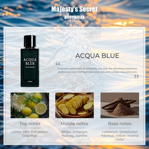 Acqua Blue Eau de Parfum for Men - 50ml Fresh Woody Fougere Cologne with Citrus & Mint Notes