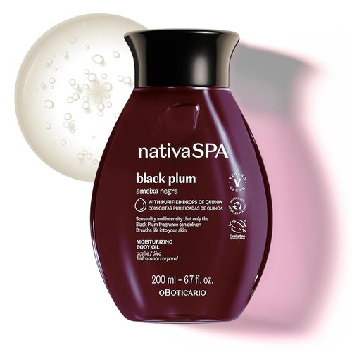 Nativa SPA by O Boticário Black Plum Body Oil - Hydrating Scented Moisturizer with Quinoa Drops | 6.8 Ounce