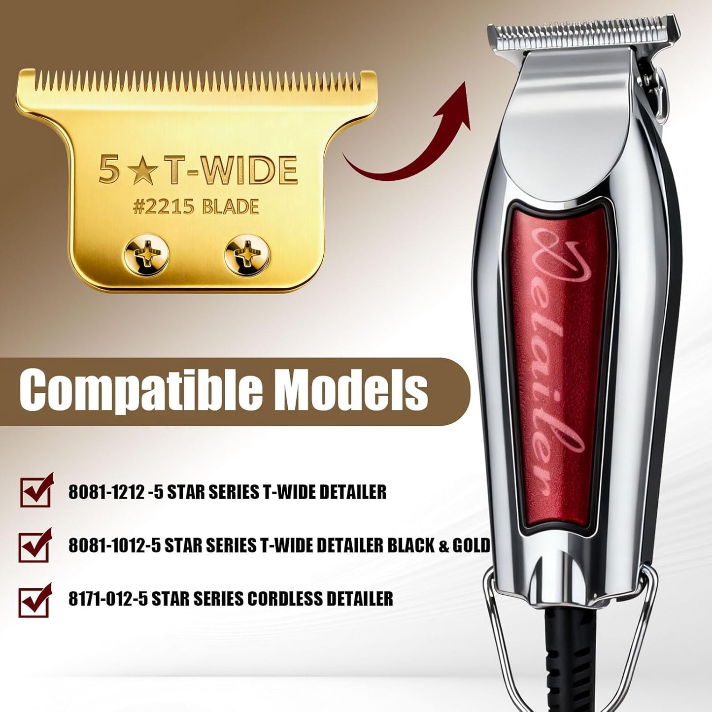 Wahl Professional 2215 T Wide Blades - Adjustable Trimmer Blade for 5 Star Series 8081 & 8171 | Gold Finish