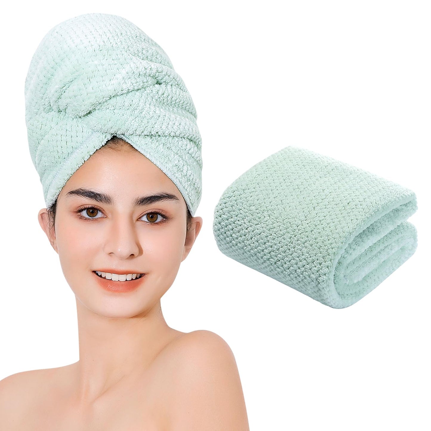 Laojbaba Microfiber Hair Towel Quick Dry Hair Towel Hair Drying Towels Suitable for All Kinds of Hair Ultra Absorbent Long and Thick Hair 20X40inch Green (1pcs)