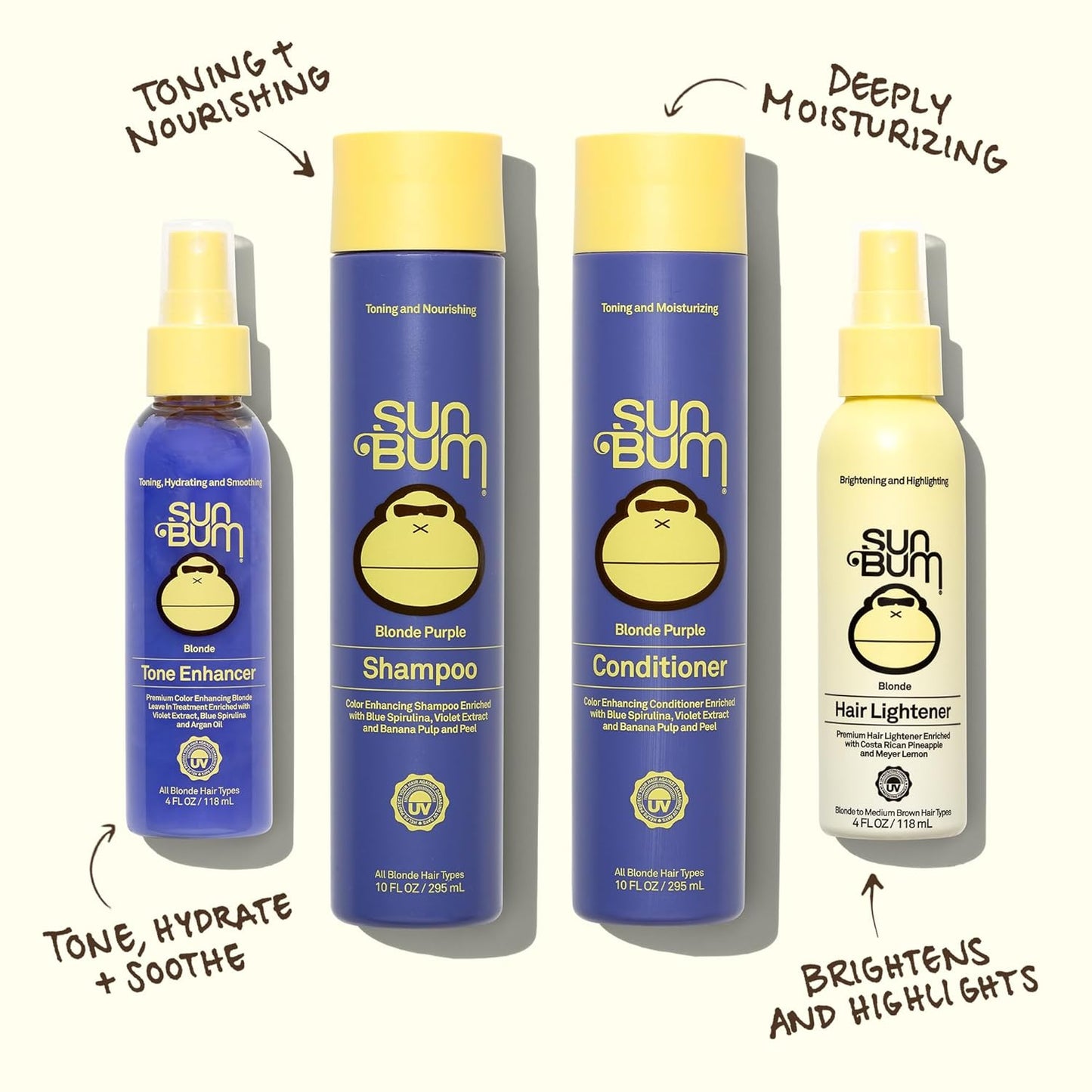 Sun Bum Blonde Tone Enhancer - Neutralizes Brass & Boosts Shine for Blonde Hair - UV Protection - 4 oz