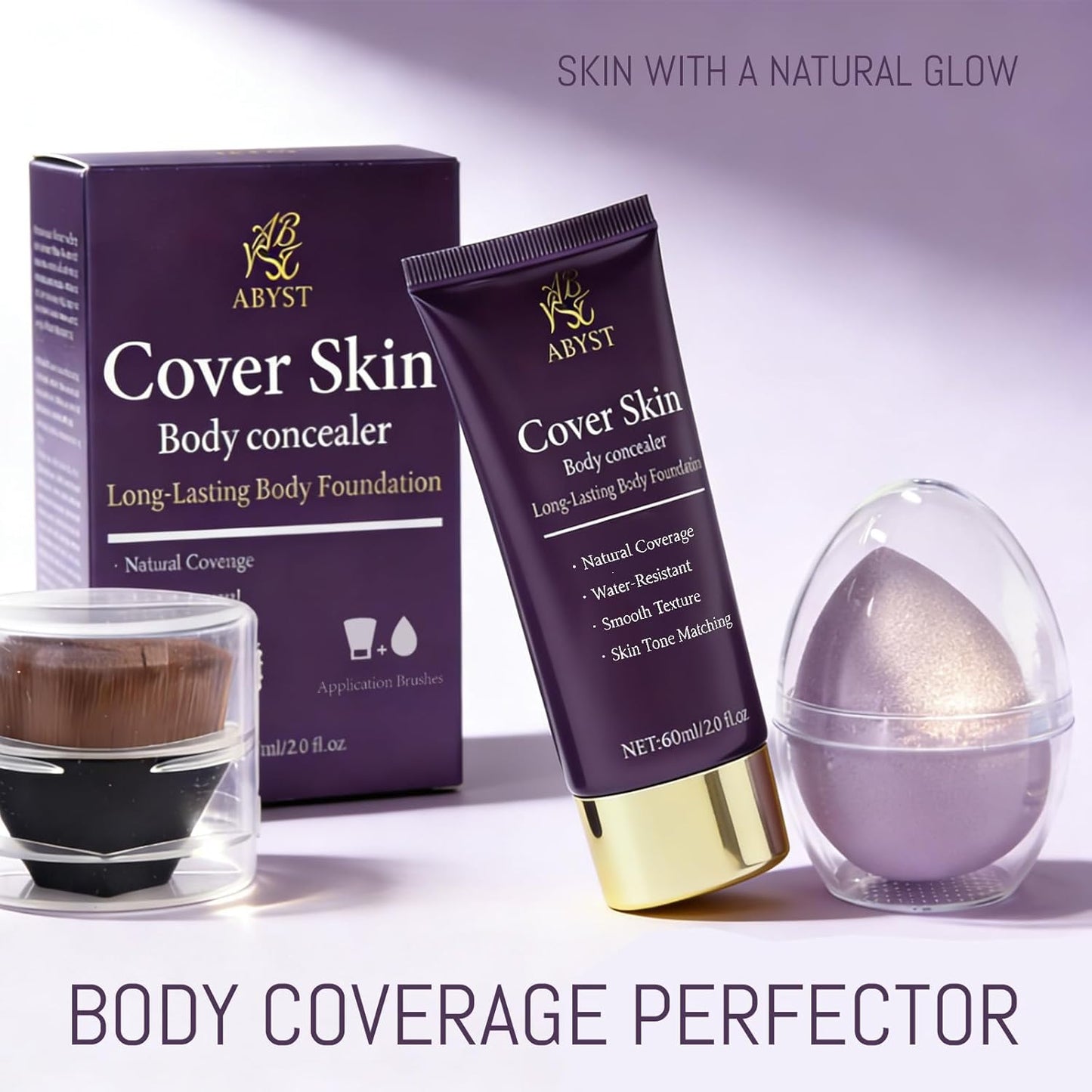 Skiennix Body Coverage Perfector - Waterproof Makeup with Brush & Puff | Full Coverage for Tattoos, Scars (2.0oz Natural Beige)