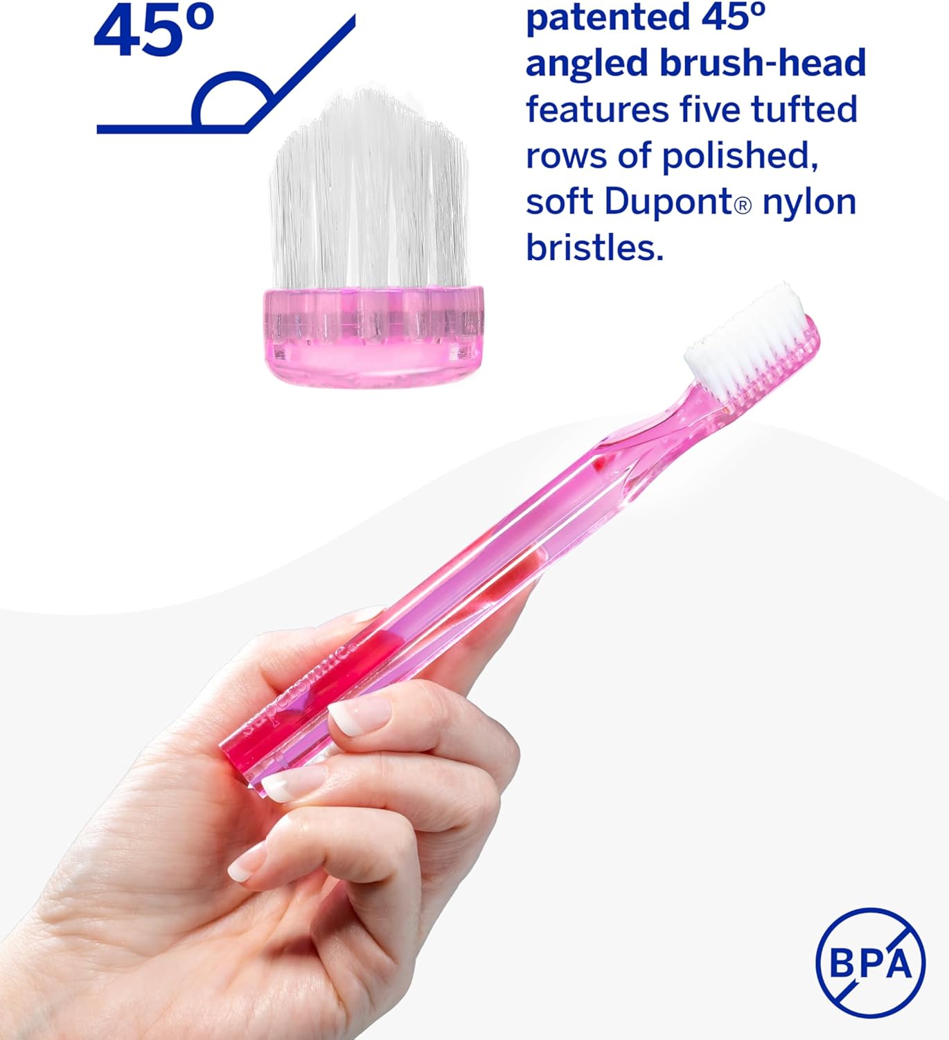 Supersmile 45° Patented Toothbrush - Innovative Design for Effective Cleaning | Pink, 2 Count