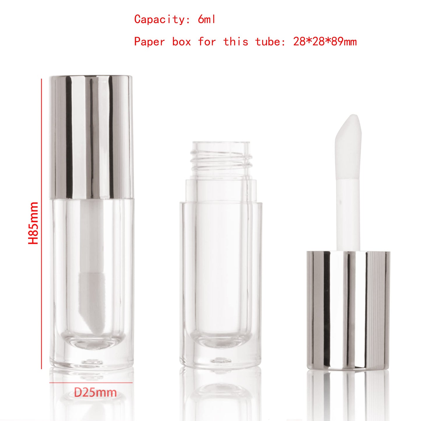 COSIDEA 14pcs Empty 6ml big brush chunky lip gloss tubes lip gloss tubes for DIY lip gloss,Silver lipgloss containers