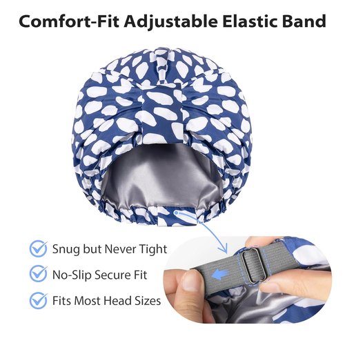 INNELO Luxury Shower Cap - Reusable Waterproof Double-Layered Design | Adjustable Satin Cap for Long Hair - Blue