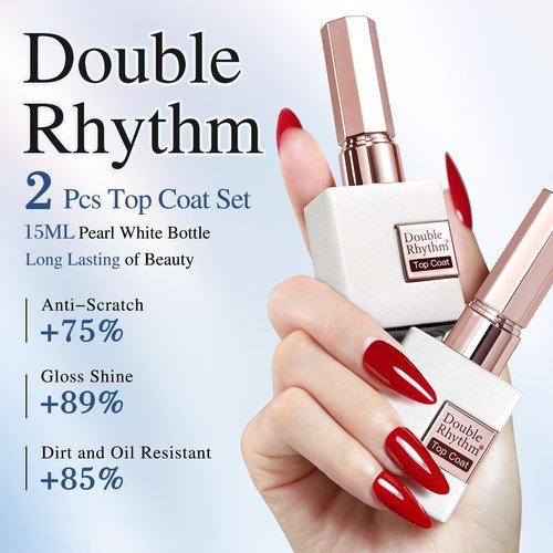 Double Rhythm Gel Top Coat & Base Coat Set - 15ML Clear Glossy Soak Off UV LED Polish Kit