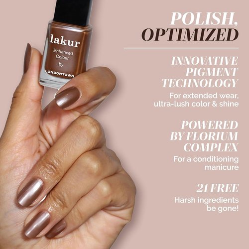 LONDONTOWN Lakur Nail Polish - Long-Lasting, Chip-Resistant Nude & Brown Shades | 21+ Free Non-Toxic Vegan Formula, 0.4 Fl Oz - Affogato
