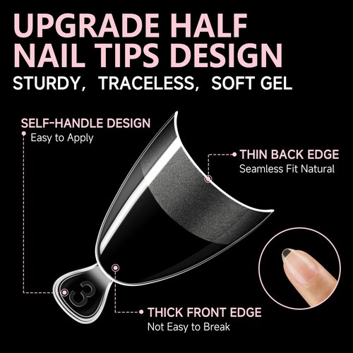 UNA GELLA Almond Gel Nail Tips Short: Half Cover Almond Shape Nail Tips Matte 216pcs Clear Gelly Tips for Saving Nail Extension DIY Nail Art, Self-handle 12Sizes