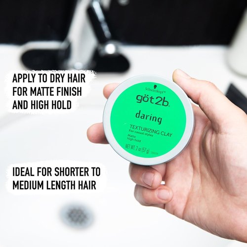 Got2b Daring Texturizing Clay - Matte Finish & High Hold Hair Clay for Men & Women | 2 Fl Oz