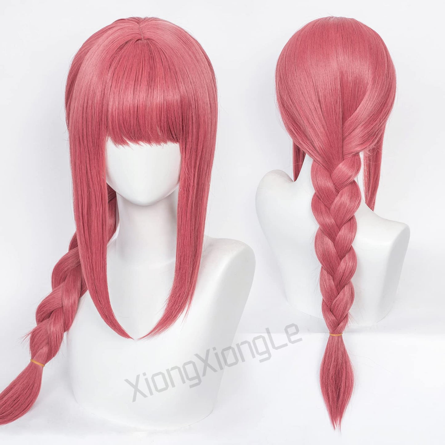 XiongXiongLe Makima Long Pink Braids Cosplay Wig Anime Chainsaw Man Heat Resistant Fiber Synthetic Costume Hair with Cap Wig for Party Halloween(Makima)