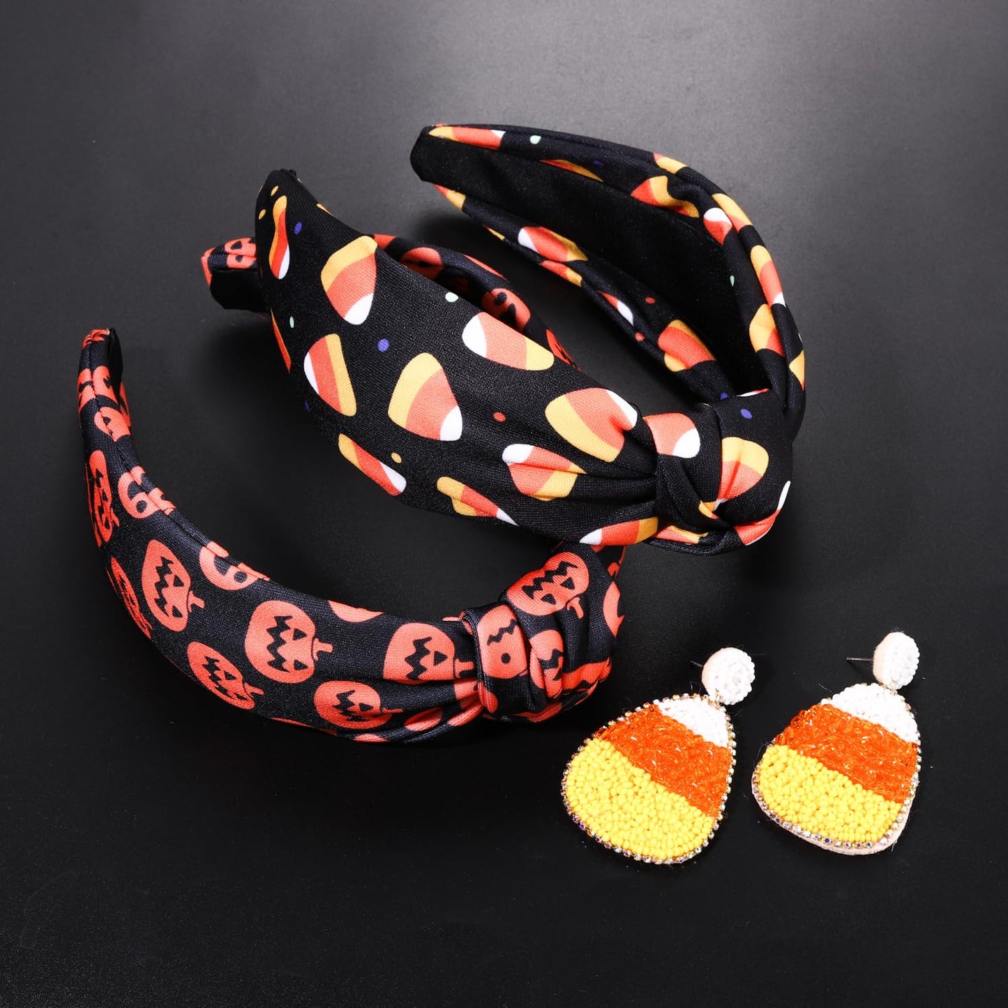 PHALIN Halloween Headband for Women Halloween Accessories Printed Pumpkin Candy Corn Ghost Knotted Headband Halloween Outfits Accessory Holiday Party Gifts