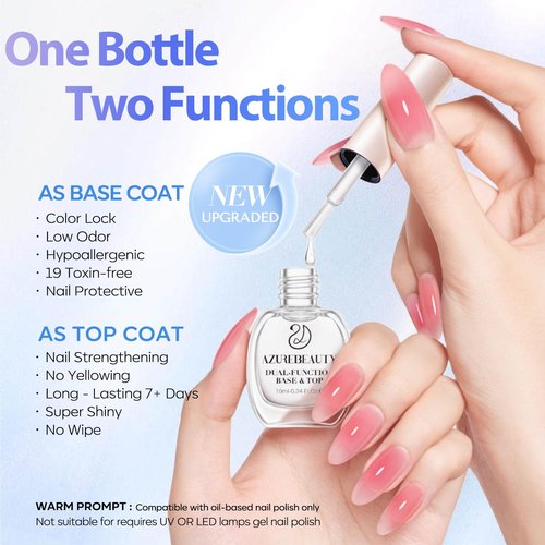 AZUREBEAUTY 2-in-1 Base & Top Coat Nail Polish - Clear Quick-Dry Strengthener for High-Gloss Shine