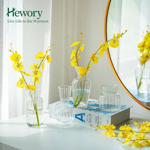 Hewory Mini Glass Vases - Cute Clear Bud Vases Set for Weddings & Home Decor | 16 Pieces