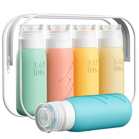 Login Life Travel Size Bottles for Toiletries, Pack of 5 Travel Bottles with Squeezable Lid, 3.4 oz TSA Approved Travel Size Containers for Shampoo, Conditioner,Lotion