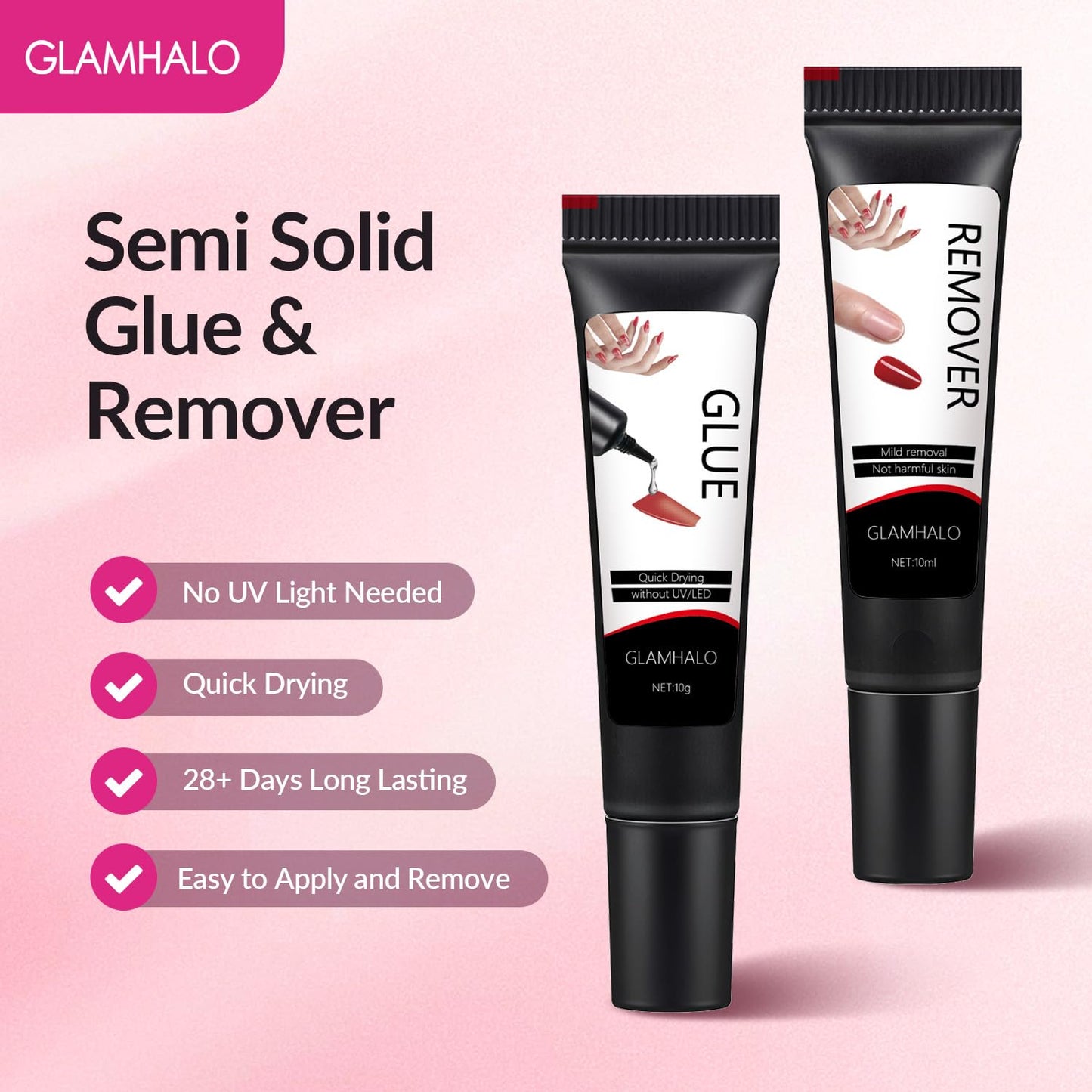 Skiennix Quick Dry Nail Glue Gel - Super Strong, Long Lasting Formula | 10g with 10ml Remover