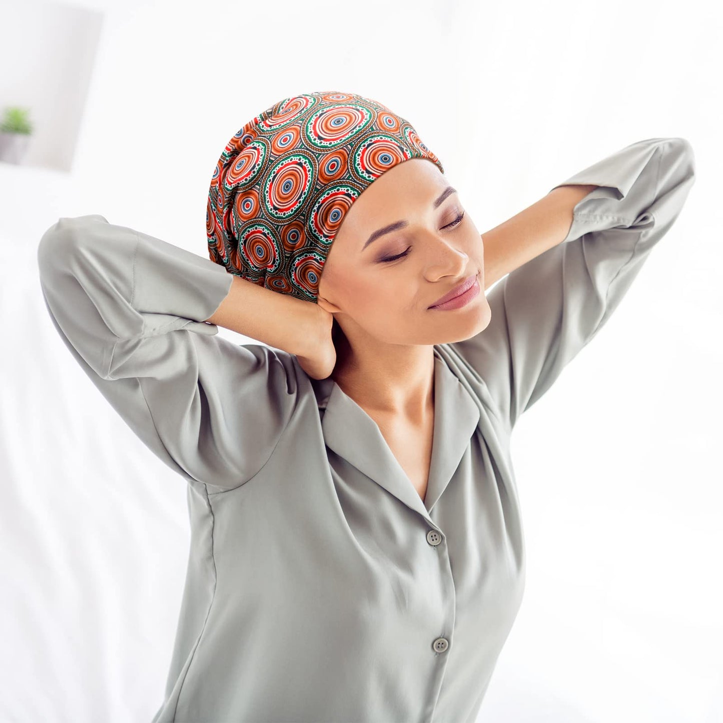 Sintege 6 Pcs Satin Lined Bonnet Sleep Cap for Women Men African Silk Soft Beanie Hair Sleep Wrap for Natural Curly Braids(Vibrant Patterns)