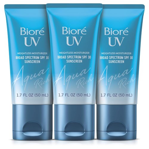 Biore UV Aqua Rich Sunscreen SPF 30 - Daily Moisturizer for Sensitive Skin, Oil-Free, 1.7 Oz/3pk