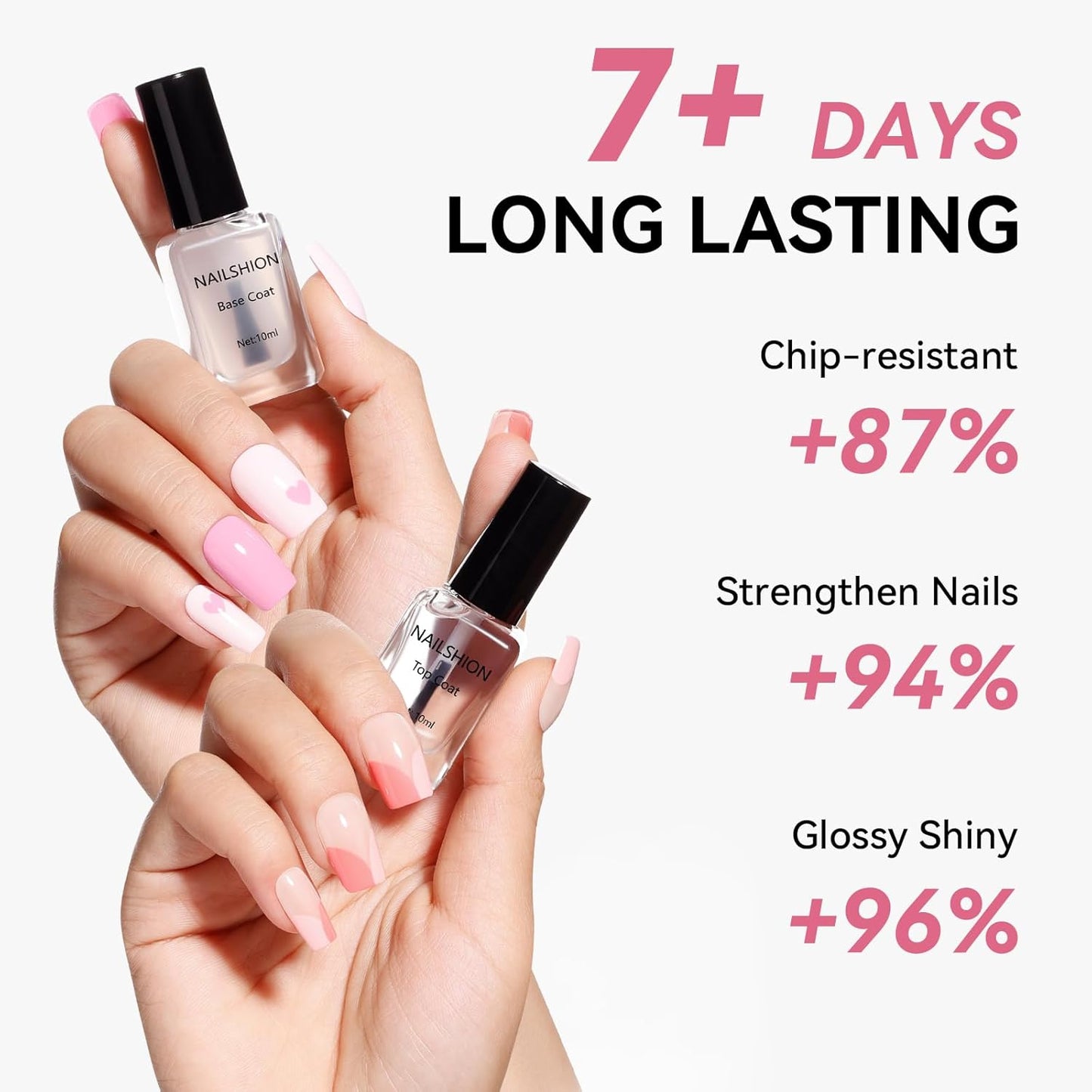 Skiennix Nail Polish Set - Clear Base & Top Coat for Strong, Long-Lasting Nails | Vegan, Quick Dry, 2 Pcs