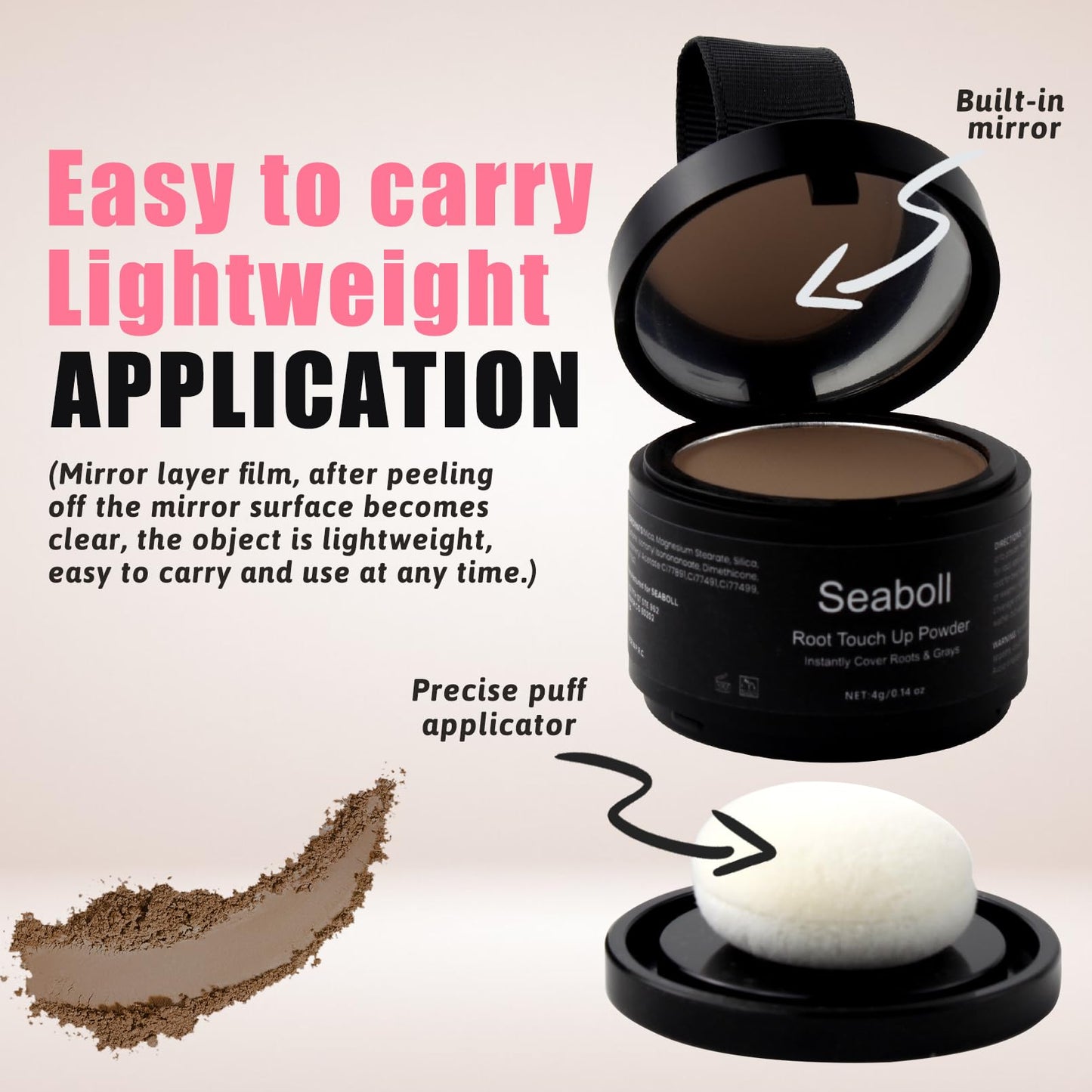 Seaboll Root Touch Up Powder, Instantly Root Cover Up Powder Stain-Proof Hairline Powder for Women & Men Hairline Shadow Powder 0.14 Oz.(B-Light Brown)