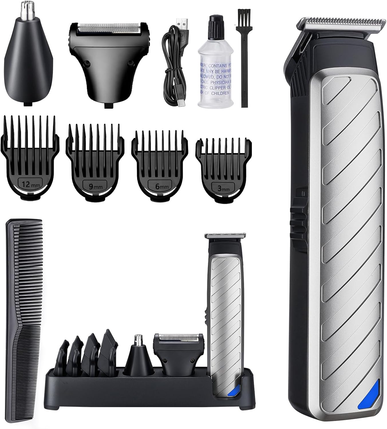 Skiennix Cordless Hair & Beard Trimmer - 3-in-1 Grooming Kit with Stainless Steel Heads | 120 Minutes Runtime