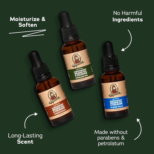 Dr. Squatch Conditioning Beard Oil - Nourishing Men's Gift Pack | Long-Lasting Scents: Fireside Bourbon, Glacial Falls, Woodland Pine