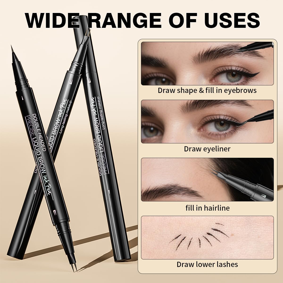 Skiennix Microblading Eyebrow Pencil - 2-in-1 Dual-Ended Pen with Precise Brush Tip for Natural, Waterproof Brows (Brown)