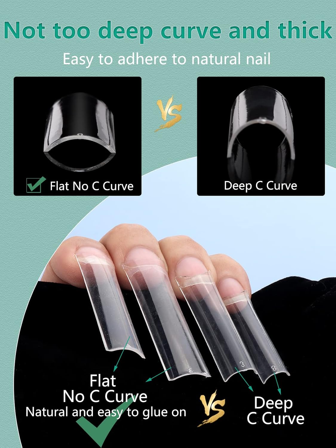 Skiennix 504 PCS No C Curve Clear Nail Tips - 3XL Extra Long Half Cover Tapered Square for DIY & Salons