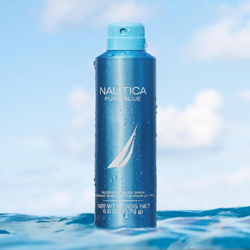 Nautica Pure Blue Body Spray - Long Lasting Men's Fragrance with Eucalyptus, Leather & Vanilla | 6 fl oz