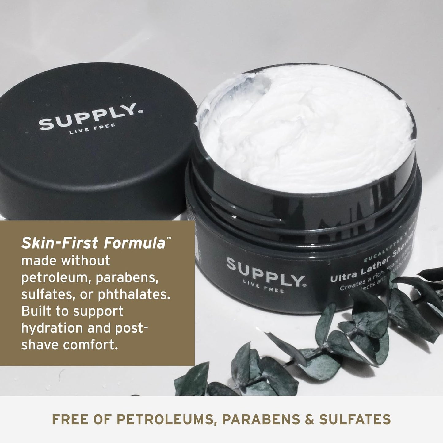 SUPPLY Ultra Lather Shaving Cream for Men - Rich Cushion for Smoother Shave - Sandalwood & Cedar - 3.4 oz