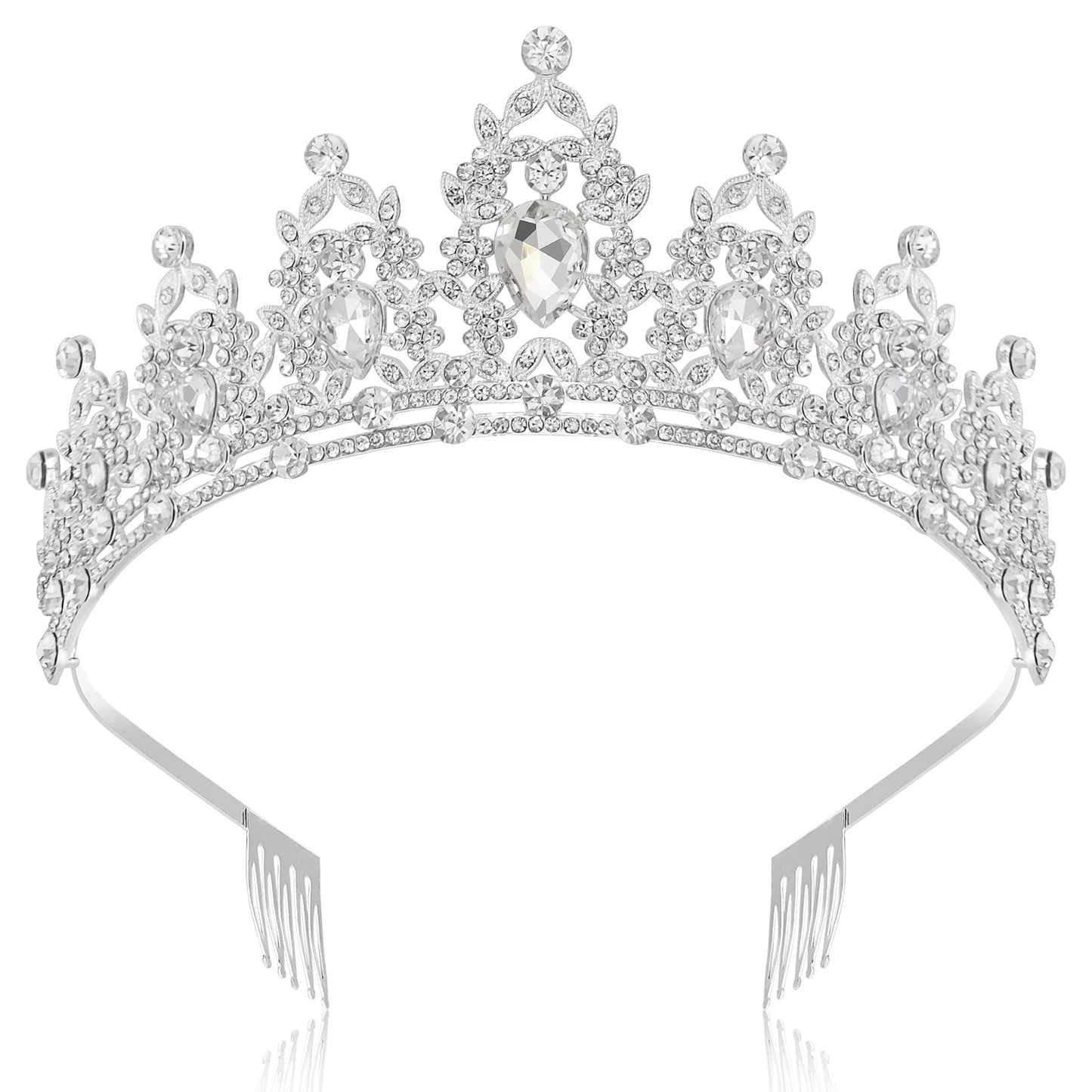 Makone Queen Crown and Tiara Princess Crown with Combs for Women Girls Clear Crystal Headbands for Bridal, Gothic Halloween Costumes for Prom Wedding Birthday Party(Silver)