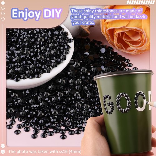 6000Pcs 3mm Resin Jelly Black Rhinestones with 1Pcs 10ml B7000 Jewelry Glue for Crafting, Flatback Gems, Bedazzling Crystal Bulk for DIY Crafts Clothing Tumblers Shoes Nail Art Fabric