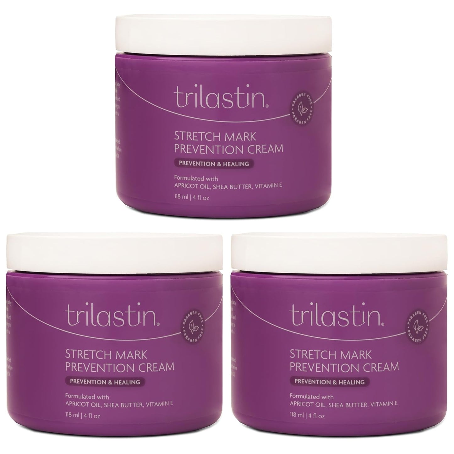 TriLASTIN Stretch Mark Cream - Hydrating Pregnancy Belly Lotion with Shea Butter & Vitamin E | Paraben-Free, Unscented - 4 oz, 3 Pack